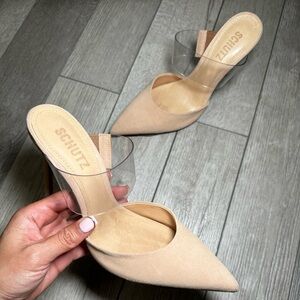 Schutz Women's Nude Heels with Clear Strap